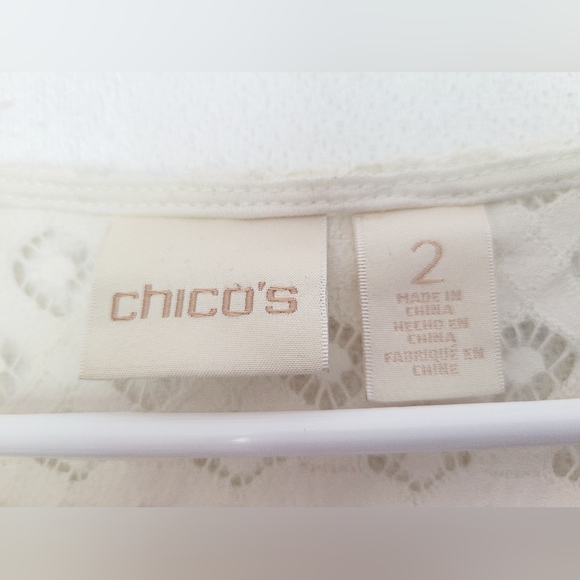 Chico's Women's Large Scale Lace +Cami Split Neck Top Ivory/Cream 2/Large - Picture 4 of 16